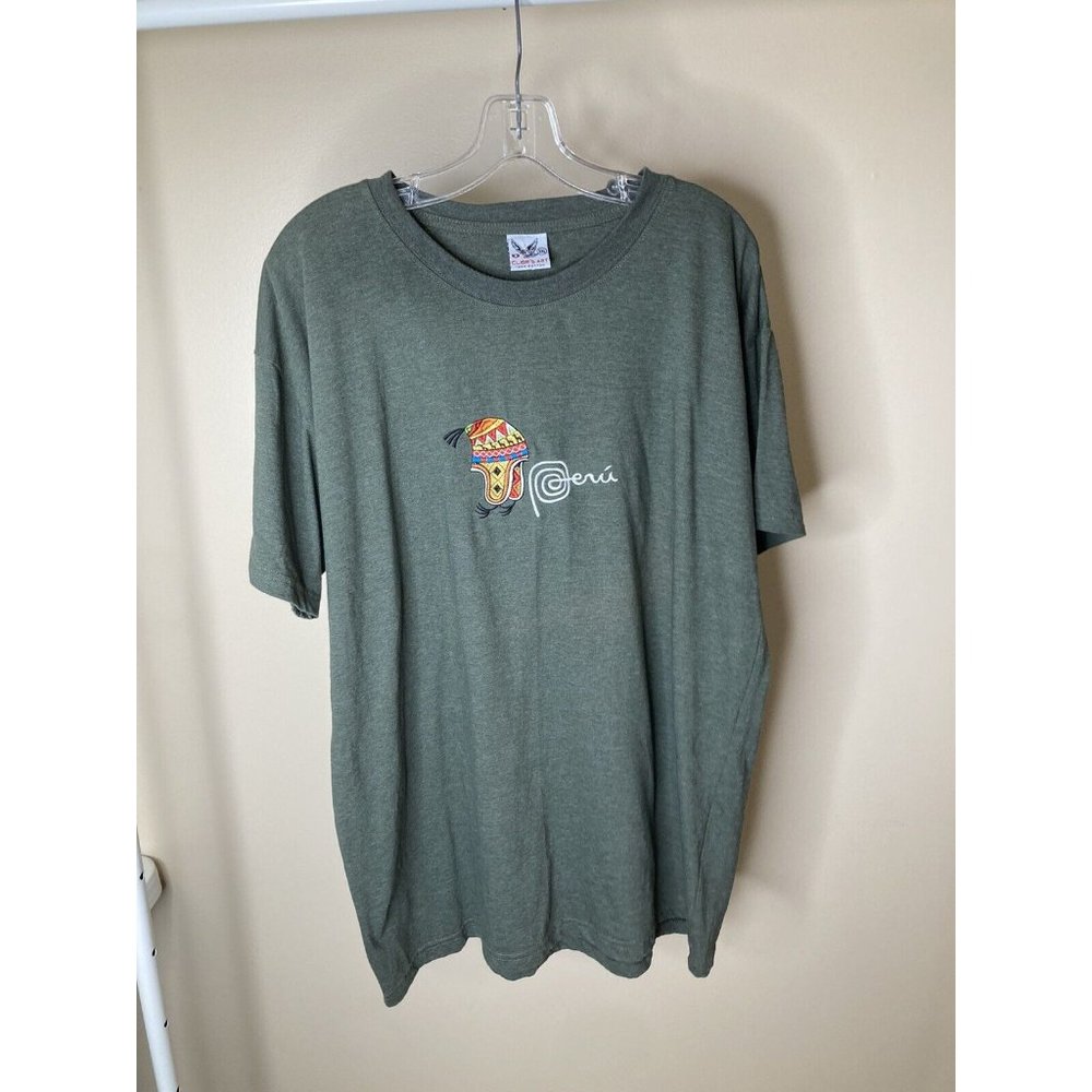 Clers Art PERU Embroidered T-shirt Green Size XXL Used